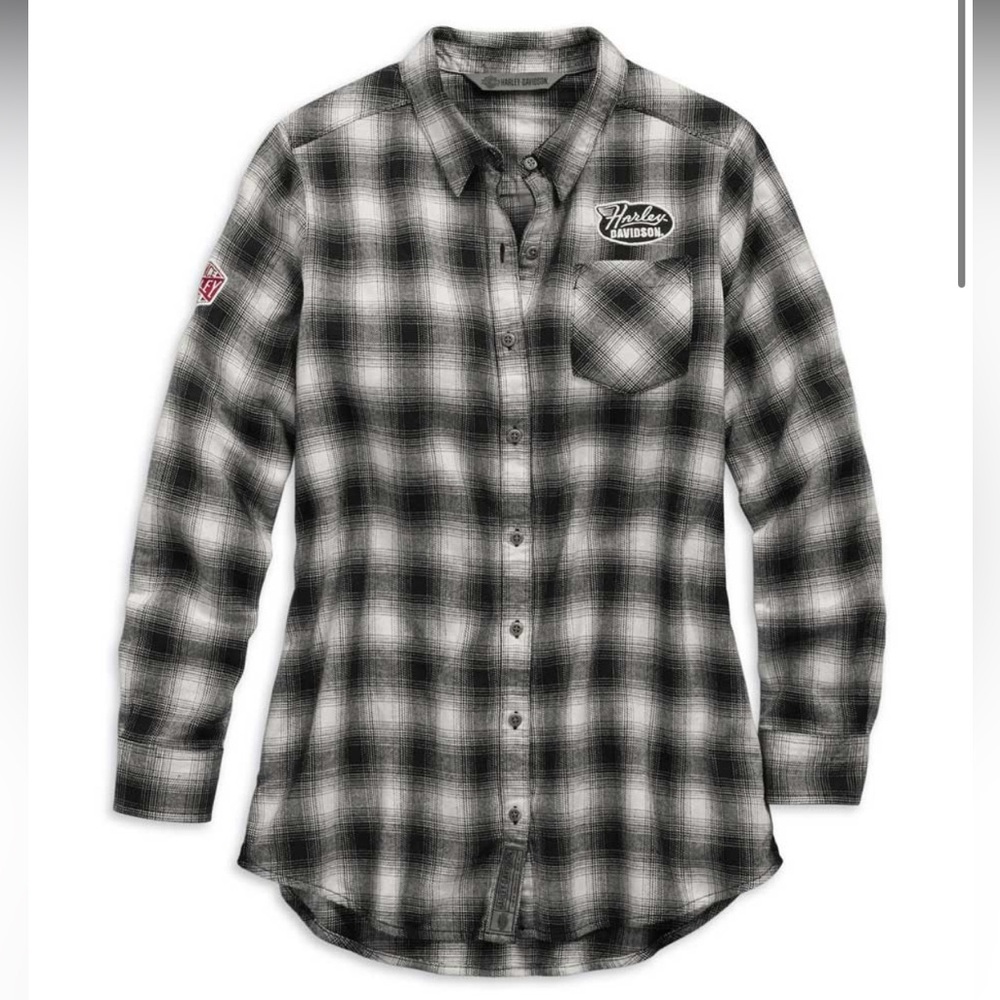 Harley-Davidson Women's Crackle Print Graphic Plaid Shirt